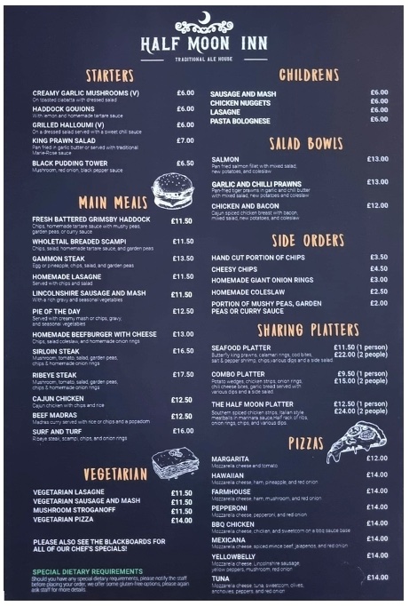 Half Moon Menu